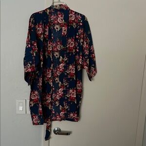 Vibrant Floral Kimono Robe in Navy and Pink